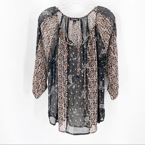 Roz & Ali Paisley Sheer Boho Peasant Blouse